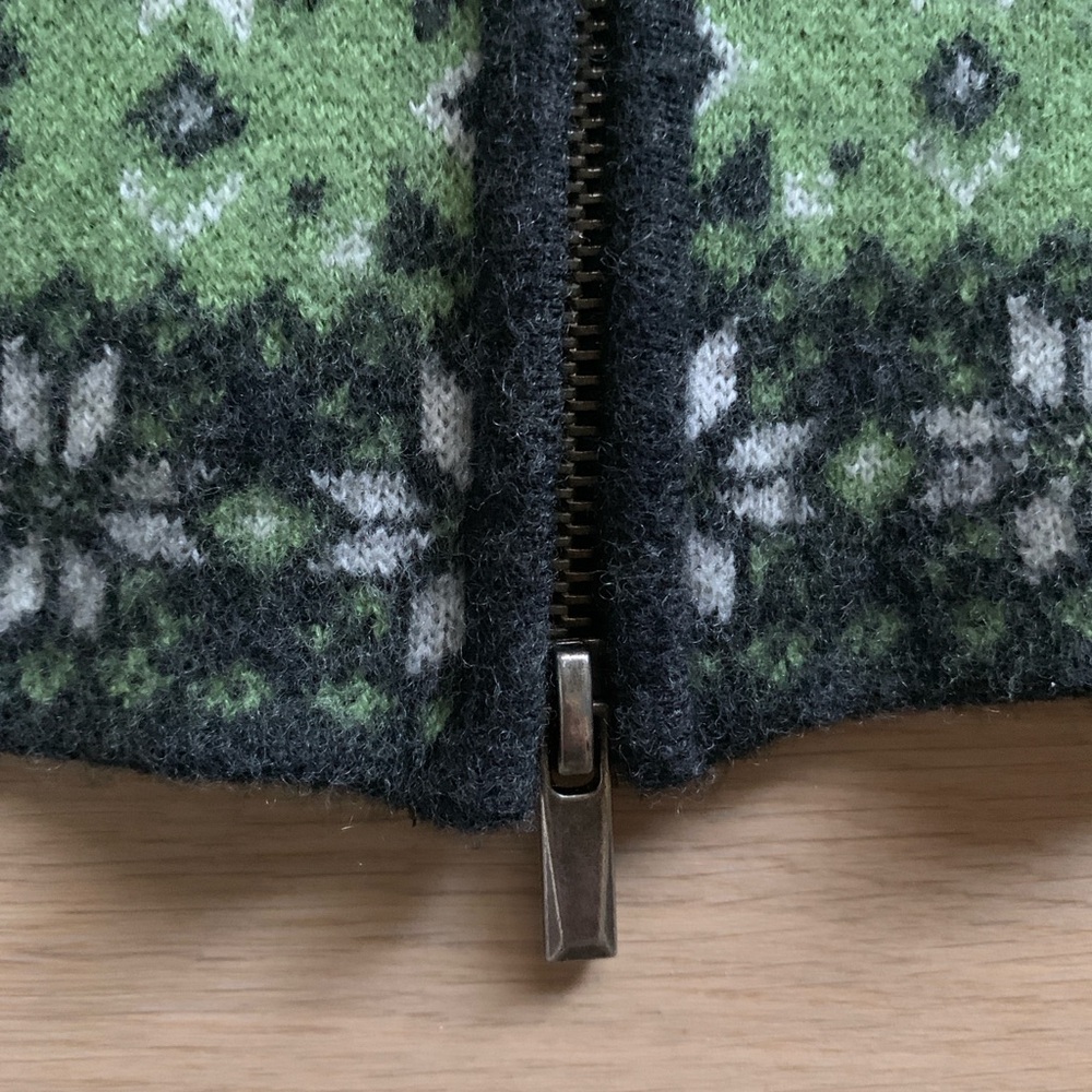 Neve Fair Isle Wool Sweater Womens S Green Black Nordic Knit Double Zip Cardigan - Picture 5 of 13